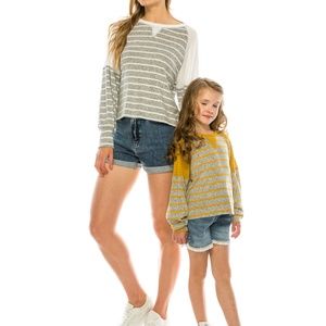 Kids, STRIPED HACCI CONTRAST WAFFLE KNIT TOP,